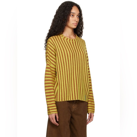 ECKHAUS LATTA Yellow Brown Stripe 100% Merino Wool Knit Crochet Keyboard Sweater - Picture 12 of 15